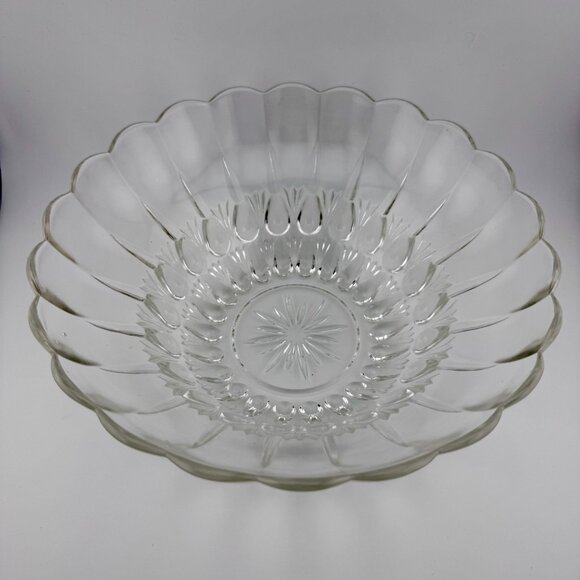 Vintage Style Clear Pressed Glass Scalloped Serving Bowl 8.25” Decorative Dining - Picture 1 of 6